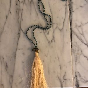 Elephant Tassel 36” Blue Beaded Necklace